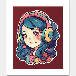 Cute headphone anime girl Posters and Art